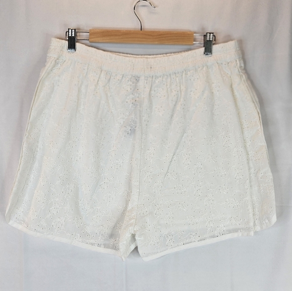 Rag & Bone April White eyelet Lined Pull On Cotton Shorts sz L Elastic Waist - Picture 6 of 10
